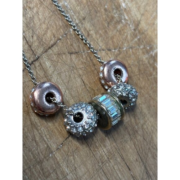 Banana Republic Rose Gold & Silver-Tone Crystal Bead Necklace With Adjustable Ch - Picture 4 of 9